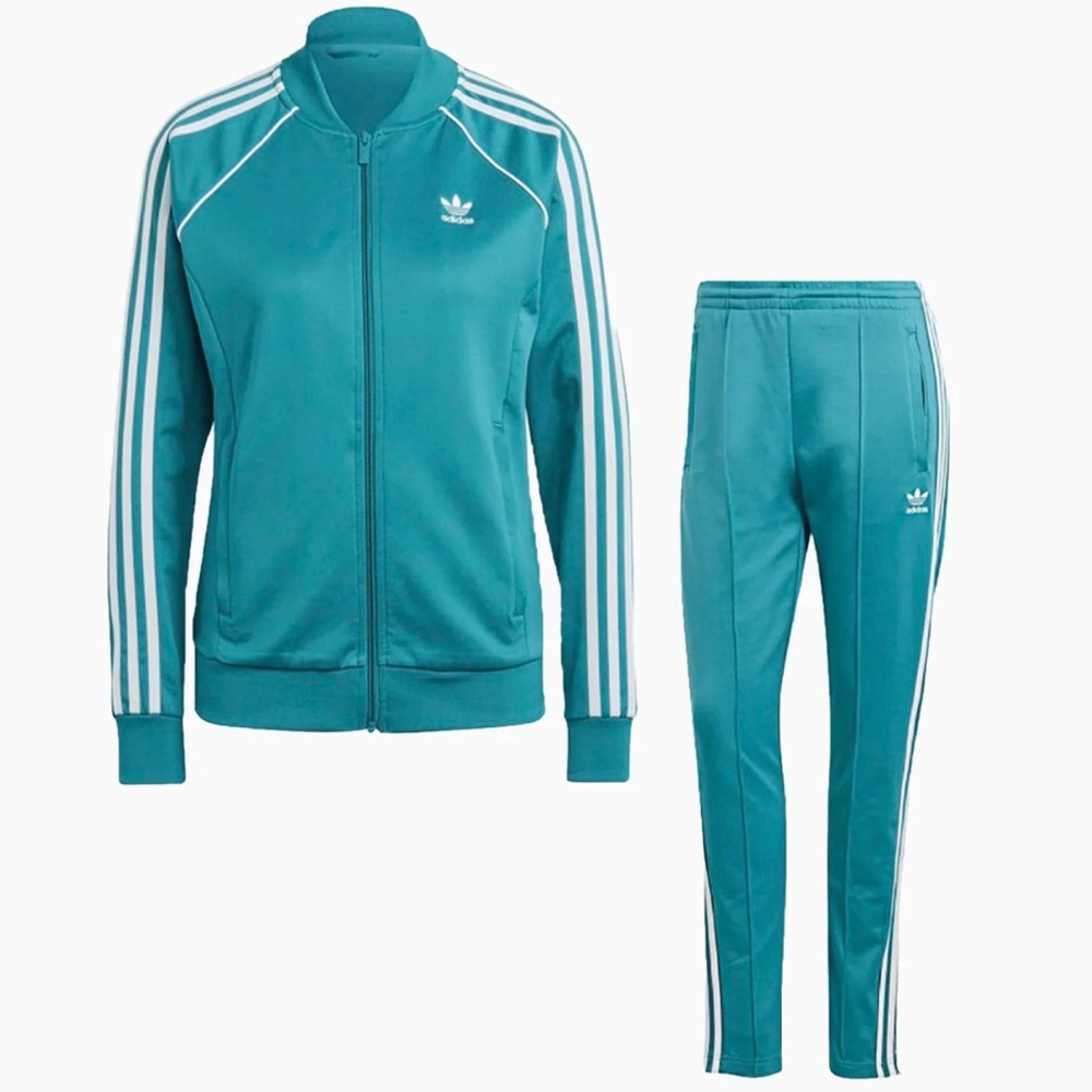 2pcs Adidas Aqua blue Tracksuit with White Accents